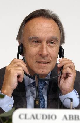 TOKYO, Japan - File photo shows Italian conductor Claudio Abbado holding a press conference after he received the Praemium Imperiale award in Tokyo on Oct. 22, 2003. Abbado died in Bologna on Jan. 20, 2014, at the age of 80, according to Italian media reports.  0120035