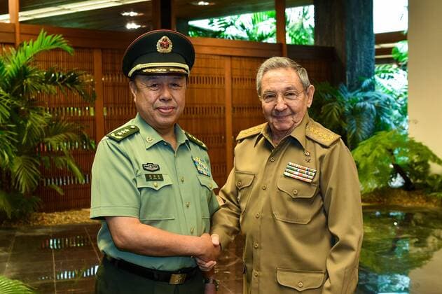 HAVANA, June 15, 2015 -- Cuban President Raul Castro (R) meets with Fan Changlong, vice chairman of China s Central Military Commission, in Havana, capital of Cuba, June 15, 2015. CUBA-CHINA-FAN CHANGLONG-VISIT liubin 