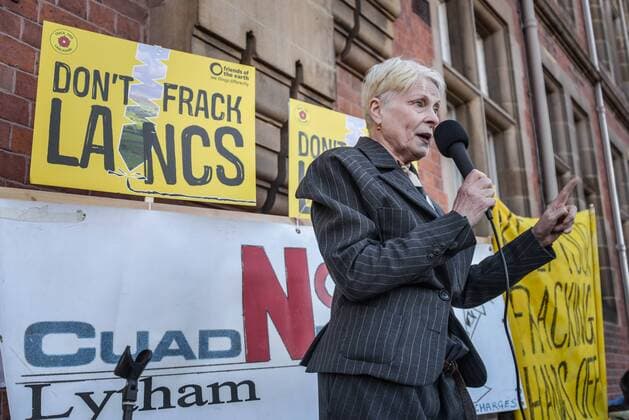 June 23, 2015 - Preston, UK - The designer and political activist, Vivienne Westwood speaking at a rally, on Tuesday 23rd June 2015, calling for an end to fracking in Lancashire, the UK and globally. The rally took place in Preston, Lancashire, England, outside Lancashire County Hall, where a decision whether to allow fracking in the Fylde area should be allowed. Preston UK  - ZUMAn230