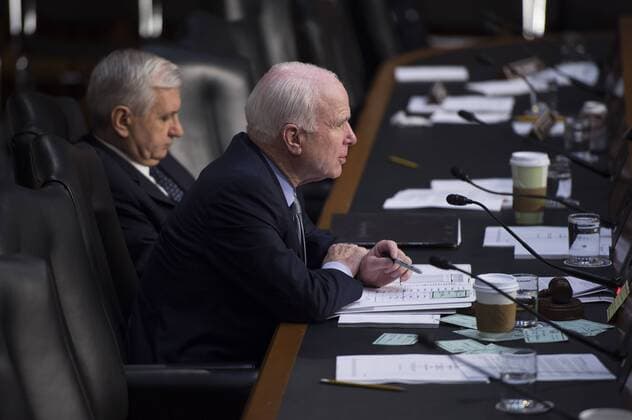 POLITIK Joseph Dunford Senatsanhörung Sen. John McCain, R-Ariz., and Sen. Jack Reed, D-R.I., question Marine Corps. Gen. Joseph Dunford Jr. during his Senate Armed Services Committee confirmation hearing to be the next Chairman of the Joint Chiefs of Staff, on Capitol Hill in Washington, D.C. on July 9, 2015.  WAP20150709301 KEVINxDIETSCH