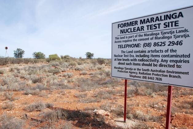 Britain s former nuke test site in Australia remains devil s land A sign at Britain s former nuclear test site in Maralinga, southern Australia, warns about items with low levels of radioactive contamination in the area, as seen on April 21, 2015. Aborigines call the site, used by Britain for nuclear tests in the 1950s to 1960s, the devil s land. 
