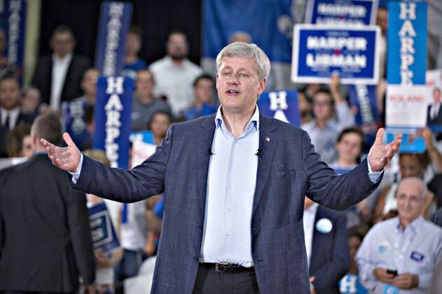 (150803) -- MONTREAL, Aug. 2, 2015 -- Canadian Prime Minister Stephen Harper speaks to supporters during a rally in Montreal Aug. 2, 2015. Stephen Harper on Sunday called a parliamentary election for Oct. 19 and kicked off his Conservative party s election campaign. ) CANADA-MONTREAL-PM-CAMPAIGN AndrewxSoong 