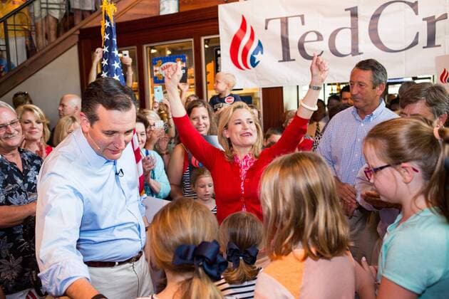 Aug. 7, 2015 - Mt Pleasant, SC, United States of America - Heidi Cruz thanks the crowd for singing her happy birthday as U.S. Senator and GOP presidential candidate Ted Cruz leads his daughters Catherine and Caroline look on during a campaign event at the Liberty Tap Room restaurant August 7, 2015 in Mt Pleasant, South Carolina. Cruz began a seven-day bus tour called the Cruz Country Bus Tour of southern states following the event. Mt Pleasant United States of America - ZUMAe02_