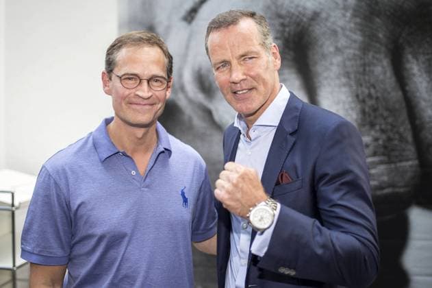 Michael Müller und Henry Maske bei der Eröffnung der Fotoausstellung Muhammad Ali in der Galerie Camera Work. Berlin, 14.08.2015 Foto:xK.xWernerx xFuturexImage