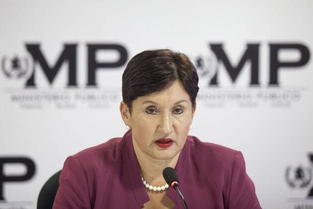 (150821) -- GUATEMALA CITY, Aug. 21, 2015 -- Attorney General and head of the Public Ministry Thelma Aldana, takes part in a press conference, in Guatemala City, capital of Guatemala, on Aug. 21, 2015. Public Ministry (MP) of Guatemala and the CICIG requested a preliminary trial against Guatemalan President Otto Perez on Friday for his alleged involvement in the case of custom fraud known as The Line , a few hours after the detention of his former Vice President Roxana Baldetti, according to local press information. Luis Echeverria) (jg) GUATEMALA-GUATEMALA CITY-POLITICS-OTTO PEREZ e LuisxEcheverria 