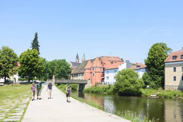 Biertor am Fluss Regen in Cham, Oberpfalz, Bayern, Deutschland model released