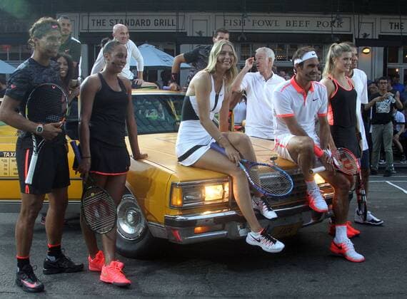Aug. 24, 2015 - New York, New York, U.S. - Tennis stars RAFAEL NADAL, MADISON KEYS, MARIA SHARAPOVA, ROGER FEDERER, GENIE BOUCHARD,PETE SAMPRAS, JOHN MCENROE, ANDRE AGASSI, NICK KYRGIOUS and SERENA WILLIAMS attend the NYC Street Tennis event in the Meatpacking District. New York U.S. - ZUMAk03_