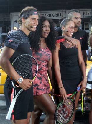 Aug. 24, 2015 - New York, New York, U.S. - Tennis stars RAFAEL NADAL, SERENA WILLIAMS, MADISON KEYS and NICK KYRGIOUS attend the NYC Street Tennis event in the Meatpacking District. New York U.S. - ZUMAk03_