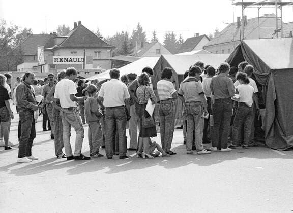 Flüchtlingslager in Landkreis Passau, in Bayern, für DDR-Flüchtlinge, die über Ungarn und Österreich in die Bundesrepublik geflohen sind,