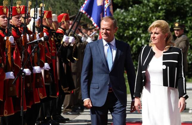 Welcoming ceremony - Donald Tusk and Kolinda Grabar Kitarovic 01.09.2015., Zagreb, Croatia -The welcoming ceremony of President of the European Council , Donald Tusk, to the president of the Croatia, Kolinda Grabar Kitarovic.  RobertxAnic PIXSELL