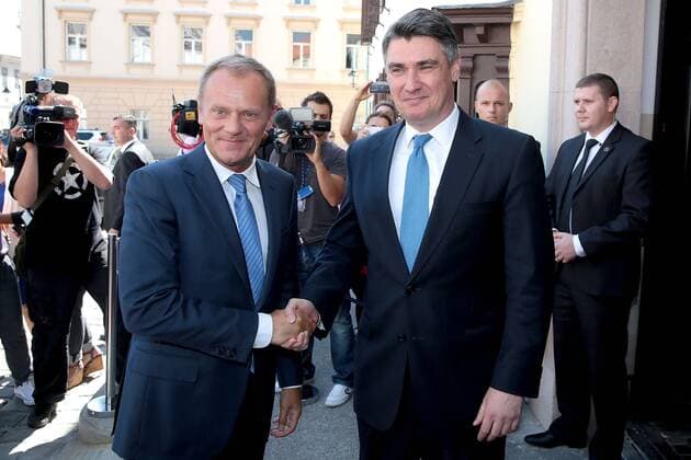 Donald Tusk and Zoran Milanovic 01.09.2015 . , Zagreb, Croatia - The President of the Croatian Government Zoran Milanovic met in Zagreb on Thursday with President of the European Council , Donald Tusk . Photo : Patrik Macek PIXSELL  PatrikxMacek PIXSELL