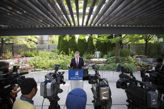 Sept. 1, 2015 - Toronto, ON, Canada - Toronto, Canada - September, 1 2015 - Mayor John Tory speaks at a media scrum after the United Way Toronto & York Region 2015 Fundraising Campaign Launch at the Canadian National Institute for the Blind. Toronto Canada  - ZUMAt14_