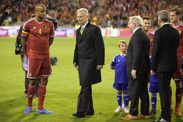- BRUSSELS, BELGIUM: Belgium s captain Vincent Kompany, King Philippe - Filip of Belgium and KBVB-URBSFA Belgium soccer union chairman Francois De Keersmaecker pictured before a Euro 2016 qualification games between Belgian national soccer team Red Devils and Bosnia and Herzegovina, Thursday 03 September 2015, in Brussels King Baudouin stadium (Stade Roi Baudouin - Koning Boudewijnsatdion). Tuesday  YORICKxJANSENS 04692866