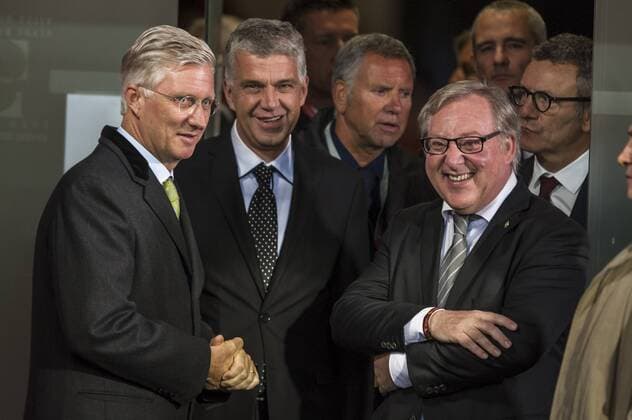 Brussels , Belgium September , 03 2015 Football UEFA Qualification EURO 2016 Red Devils in Stadium King Baudouin Qualification round Road to France 2016 Belgian Red Devils Belgium vs Bosnia and Herzegovina On this picture : King Philippe of Belgium Francois Dekersmaecker 