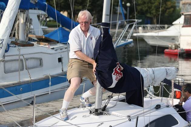 Sept. 3, 2015 - Toronto, ON, Canada - TORONTO, ON- SEPTEMBER 3 - David Brown helps ready the boat for a training sail in Humber Bay. David Brown is a blind sailor from Toronto who nest week will compete at the world championships in Chicago. He competes with another blind sailor Brian Arthur and with the help of two others who will guide them. in Toronto Harbour in Toronto. September 3, 2015. Toronto Canada  - ZUMAt14_