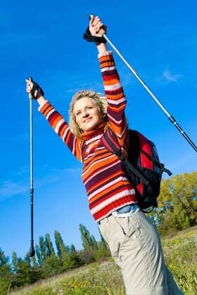 WELLNESS UND GESUNDHEIT Nordic Walking - Model release Woman on excursion.  1271230