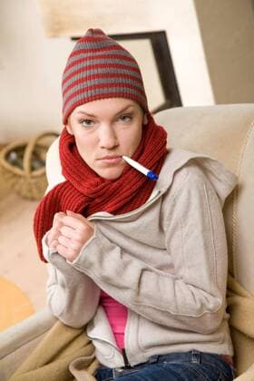 Woman being ill, treating herself at home.  1272336