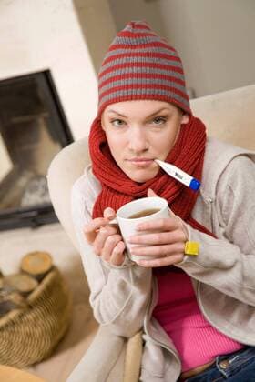 Woman being ill, treating herself at home.  1272337