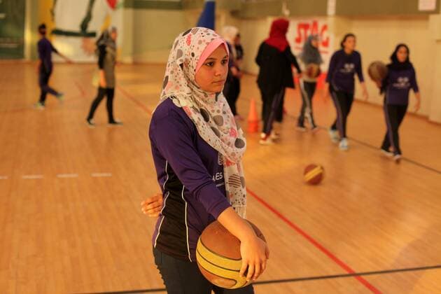 Sept. 7, 2015 - Gaza, gaza strip, Palestine - Palestinian girls basketball training exercise in Gaza City as part of an initiative to empower young girls. in Gaza City on September 7, 2015 , aged between fourteen and twenty, train twice a week. Gaza Palestine  - ZUMAn230