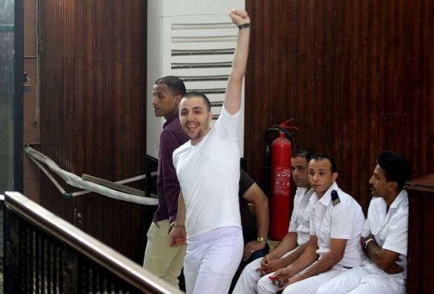 Sept. 8, 2015 - Cairo, Cairo, Egypt - Member of Egyptian Ultras of Zamalek attends his trial in a court in Cairo, on September 8, 2015. At least 22 soccer fans were crushed to death outside an air defense stadium in Cairo after police fired tear gas to break up the crowd waiting in a fenced, narrow corridor to watch. Police accused the fans of attacking the force, and rioting to enter the stadium. On Tuesday, March, 17, 2015 the chief prosecutor general also referred 16 fans to trial, accusing them of belonging to the Muslim Brotherhood Cairo Egypt - ZUMAap3_