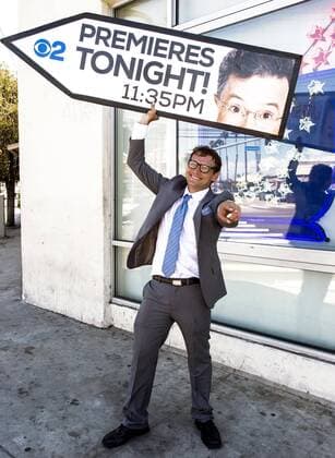 Sept. 08, 2015 - Los Angeles, California, U.S. - AArow Advertising sign spinner WES MOORE calls attention to the premiere tonight of The Late Show with Stephen Colbert. Los Angeles U.S. - ZUMAce6_