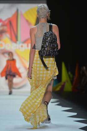 A model walks on the runway at the Desigual Fashion Show at IMG New York Fashion Week: The Shows Spring Summer 2016 Collections in New York City on September 10, 2015.  NYP20150910103 ANDREAxHANKS