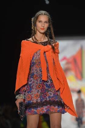 A model walks on the runway at the Desigual Fashion Show at IMG New York Fashion Week: The Shows Spring Summer 2016 Collections in New York City on September 10, 2015.  NYP20150910104 ANDREAxHANKS