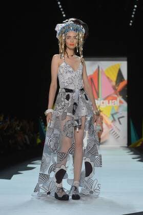A model walks on the runway at the Desigual Fashion Show at IMG New York Fashion Week: The Shows Spring Summer 2016 Collections in New York City on September 10, 2015.  NYP20150910114 ANDREAxHANKS
