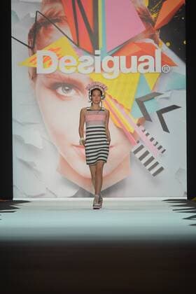 A model walks on the runway at the Desigual Fashion Show at IMG New York Fashion Week: The Shows Spring Summer 2016 Collections in New York City on September 10, 2015.  NYP20150910115 ANDREAxHANKS