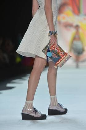 A model walks on the runway at the Desigual Fashion Show at IMG New York Fashion Week: The Shows Spring Summer 2016 Collections in New York City on September 10, 2015.  NYP20150910118 ANDREAxHANKS