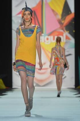 A model walks on the runway at the Desigual Fashion Show at IMG New York Fashion Week: The Shows Spring Summer 2016 Collections in New York City on September 10, 2015.  NYP20150910120 ANDREAxHANKS