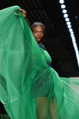 A model walks on the runway at the Zang Toi Fashion Show at IMG New York Fashion Week: The Shows Spring Summer 2016 Collections in New York City on September 11, 2015.  NYP20150911190 ANDREAxHANKS
