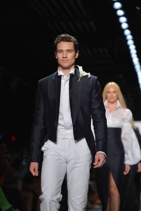 A model walks on the runway at the Zang Toi Fashion Show at IMG New York Fashion Week: The Shows Spring Summer 2016 Collections in New York City on September 11, 2015.  NYP20150911191 ANDREAxHANKS