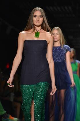 A model walks on the runway at the Zang Toi Fashion Show at IMG New York Fashion Week: The Shows Spring Summer 2016 Collections in New York City on September 11, 2015.  NYP20150911194 ANDREAxHANKS