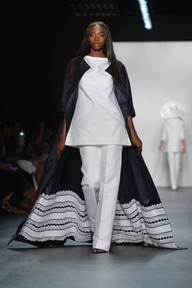 A model walks on the runway at the Zang Toi Fashion Show at IMG New York Fashion Week: The Shows Spring Summer 2016 Collections in New York City on September 11, 2015.  NYP20150911182 ANDREAxHANKS