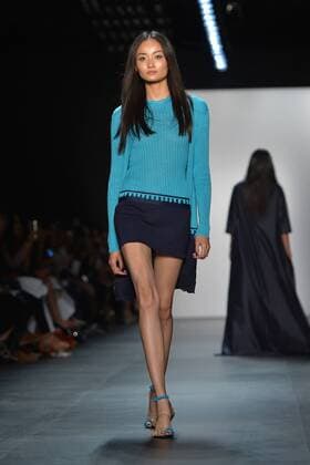 A model walks on the runway at the Zang Toi Fashion Show at IMG New York Fashion Week: The Shows Spring Summer 2016 Collections in New York City on September 11, 2015.  NYP20150911183 ANDREAxHANKS
