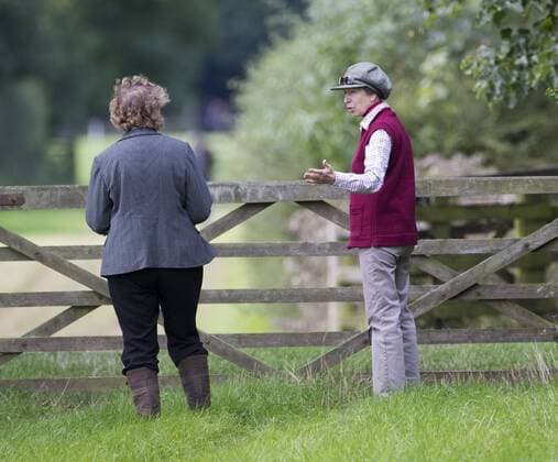 . 12 09 2015. Minchinhampton, United Kingdom. Whatley Manor International Horse Trials. Gatcombe Park. Princess Anne walks the X country Course.  xi-Imagesx IIM-11002-0022