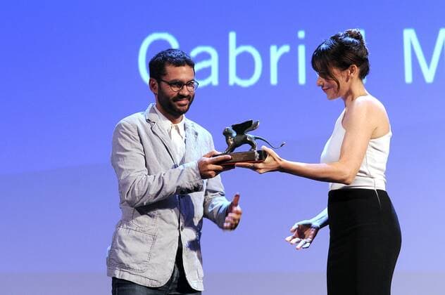 72nd Venice Film Festival, Awards Ceremony Pictured: Gabriel Mascaro, special prize of the jury Orizzonti for the film Boi neon , Anita Caprioli  AlbertoxTerenghi Veneziax2015