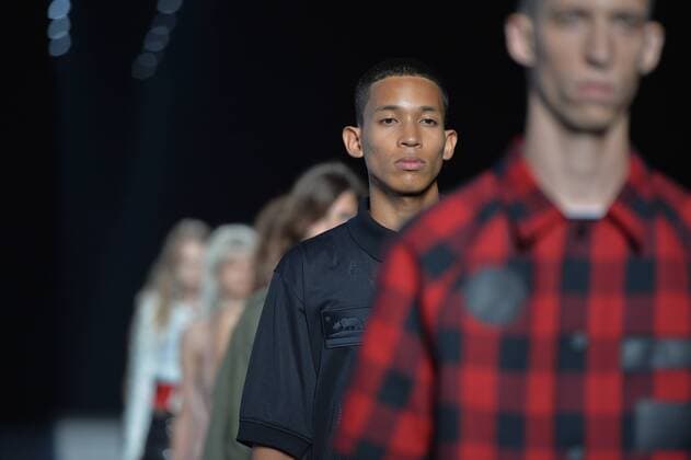 A model walks on the runway at the Alexander Wang Fashion Show at Pier 94 during New York Fashion Week Spring Summer 2016 Collections in New York City on September 12, 2015.  NYP20150912917 ANDREAxHANKS