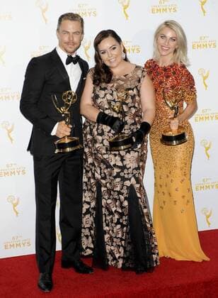 Derek Hough, Tessandra Chavez & Julianne Hough CREATIVE ARTS EMMY AWARDS: PRESSROOM Los Angeles  Patrick Rideaux