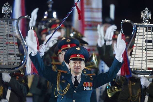 MOSCOW, RUSSIA. SEPTEMBER 13, 2015. The closing ceremony for the 2015 Spasskaya Tower International Military Music Festival in Moscow s Red Square. Sergei Bobylev TASS  TS00DA01