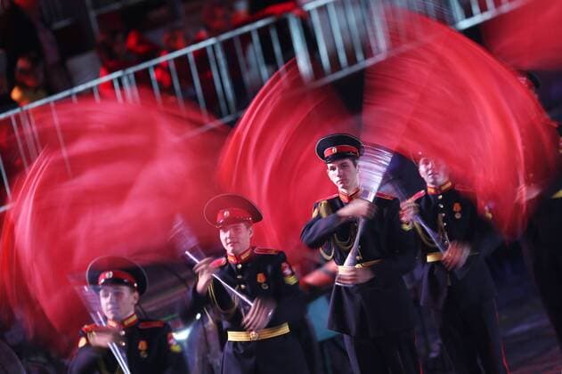 MOSCOW, RUSSIA. SEPTEMBER 13, 2015. The closing ceremony for the 2015 Spasskaya Tower International Military Music Festival in Moscow s Red Square. Sergei Bobylev TASS  TS00D9F6