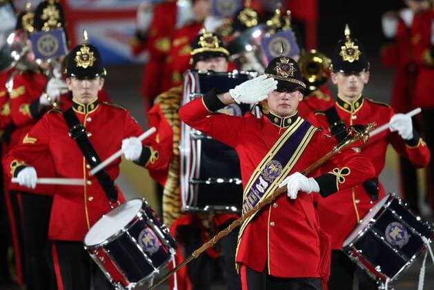 MOSCOW, RUSSIA. SEPTEMBER 13, 2015. The Brentwood Imperial Youth Band (United Kingdom) perform during the closing ceremony for the 2015 Spasskaya Tower International Military Music Festival in Moscow s Red Square. Sergei Bobylev TASS  TS00D9F8