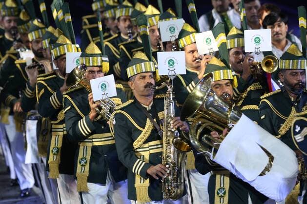 MOSCOW, RUSSIA. SEPTEMBER 13, 2015. Pakistan Armed Forces Band perform during the closing ceremony for the 2015 Spasskaya Tower International Military Music Festival in Moscow s Red Square. Sergei Bobylev TASS  TS00D9F1