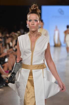 A model walks the runway at the FTL Moda Fashion Show during New York Fashion Week Spring Summer 2016 Collections in New York City on September 13, 2015.  NYP20150913958 ANDREAxHANKS