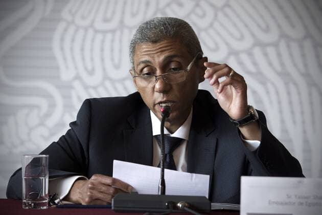 (150914) -- MEXICO CITY, Sept. 14, 2015 -- Egyptian Ambassador to Mexico Yasser Shaban attends a press conference on the death of two Mexican tourists who were killed during their trip in Egypt, in Mexico City, capital of Mexico, on Sept. 14, 2015. Mexican government on Monday demanded Egypt launch a swift and in-depth investigation into the accidental airstrike on a convoy of tourists including 15 Mexicans. Alejandro Ayala) (rtg) MEXICO-MEXICO CITY-EGYPT-TOURIST-ATTACK-CONFERENCE e AlejandroxAyala 