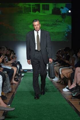 A model walks the runway at a Dad Fashion show held by Josh Ostrovsky, aka The Fat Jew , during New York Fashion Week Spring Summer 2016 in New York City on September 16, 2015.  NYP201509162037 ANDREAxHANKS