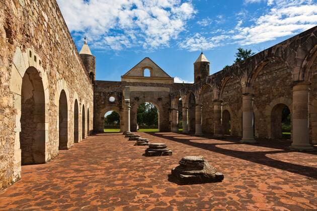 Stone ARCHWAYS in the 16th century CONVENT of CUILAPAN the former Monastery of Santiago Apostol - CUILAPAN DE GUERRERO, MEXICO near OAXACA McPLOV McPLOV