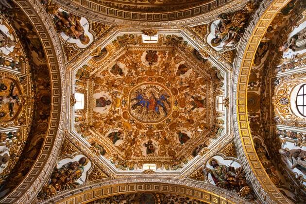 An ornate painted and carved dome in a side chapel of the SANTA DOMINGO CHURCH built in 1575 a great example of Baroque architecture - OAXACA, MEXICO McPLOV McPLOV
