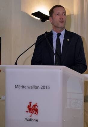- NAMUR, BELGIUM: Walloon Minister President Paul Magnette delivers a speech at the award ceremony for the Merite Wallons by the Walloon Government at the Elysette, in Jambes, Namur, Thursday 17 September 2015.  ERICxLALMAND 04702122
